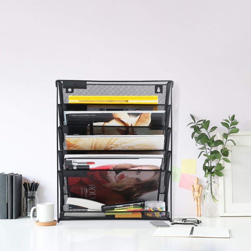 samstar Wall File Holder, 6-Tier Hanging Wall File Organizer Wall Mount Paper File Folder Mail Organizer for Office/School, 1 Pack - Image 4